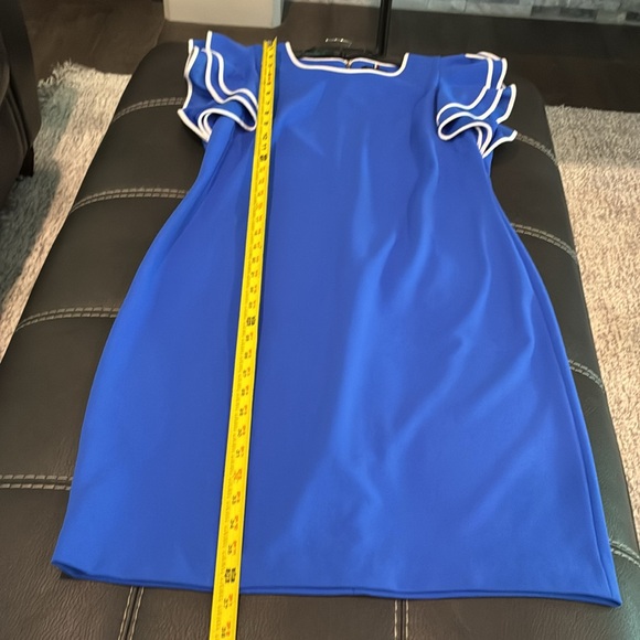 Tommy Hilfiger Sz 14 flutter sleeve sheath dress cobalt blue white trim - Picture 10 of 12